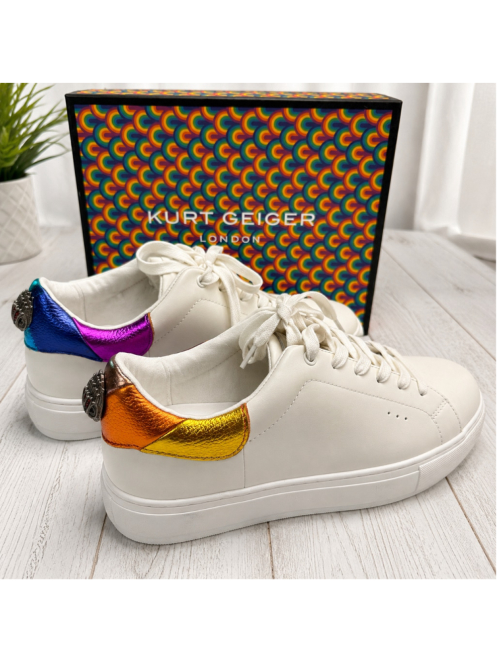 Kurt Geiger Laney Eagle Rainbow Leather Sneakers US 9 NIB